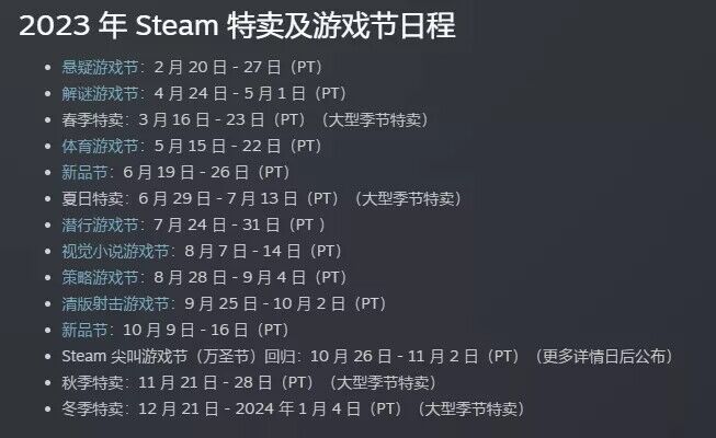 Steam2023打折时间表