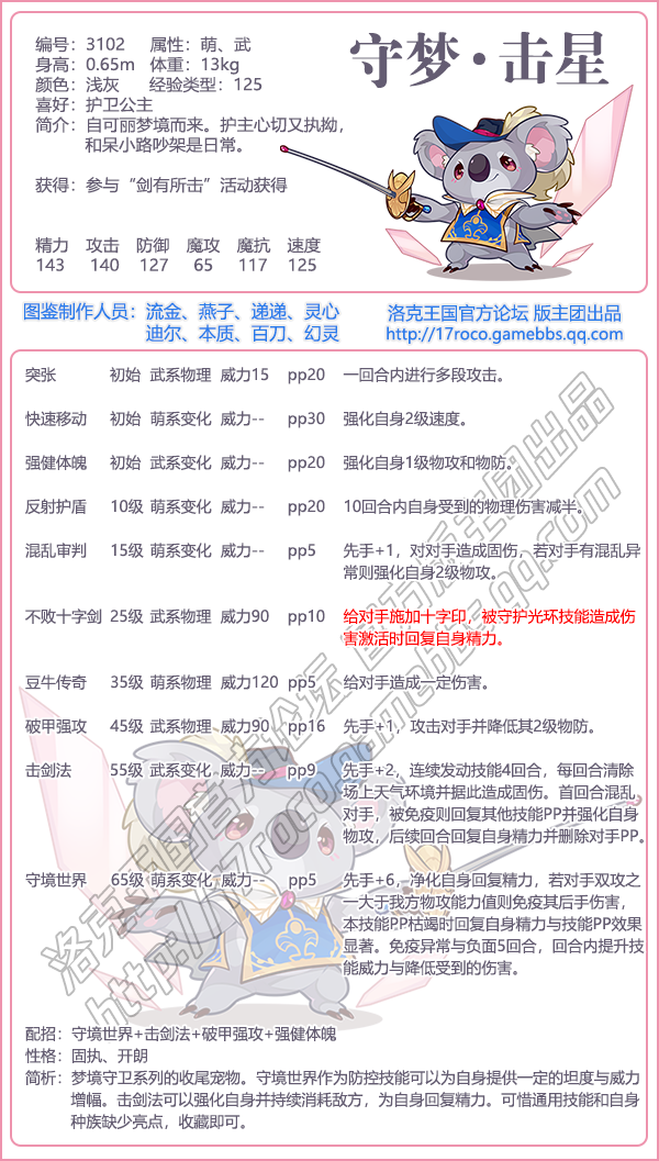 洛克王国守梦击星技能表