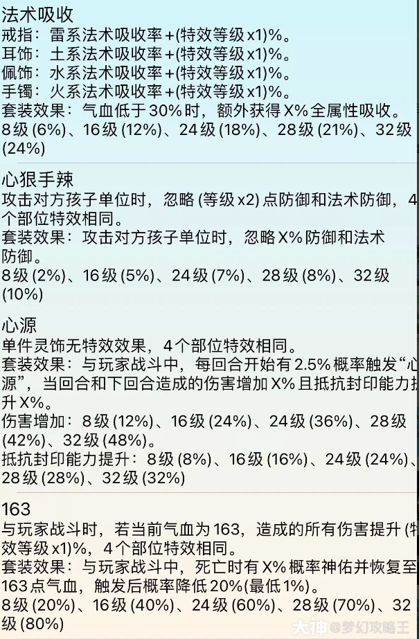 梦幻西游钟灵石套装属性一览